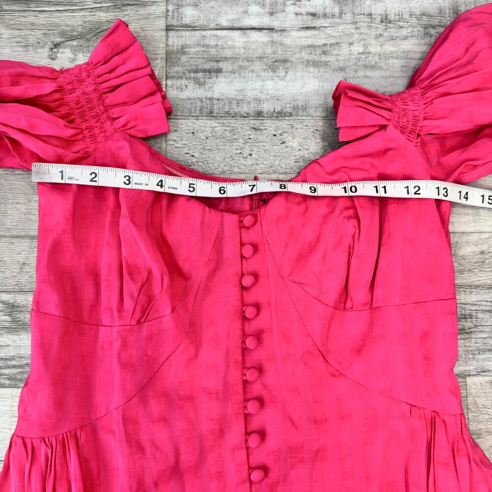 Cult Gaia Simona dress bright pink linen blend off shoulder puff sleeve sz 6 P17 - Picture 8 of 16